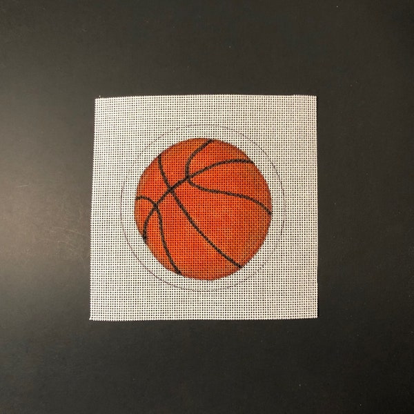 Basketball needlepoint hand painted canvas, 4" perfect size for sport lovers ornaments, coasters, wall decor or table top display