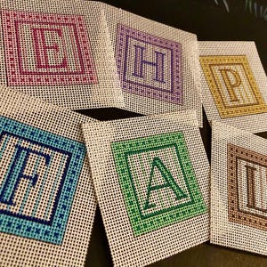 Mini Custom Bag Charm Initial Pastel Needlepoint hand painted, great personalized gift idea 2" perfect size ornament, bag charm, or tabletop image 2