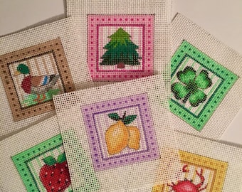 Mini Super Cute Bag Charms, Versatile, Needlepoint hand painted canvas, 2" perfect size as an ornament, bag charm, tabletop display, or wall
