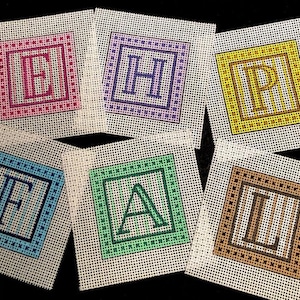 Mini Custom Bag Charm Initial Pastel Needlepoint hand painted, great personalized gift idea 2" perfect size ornament, bag charm, or tabletop image 1