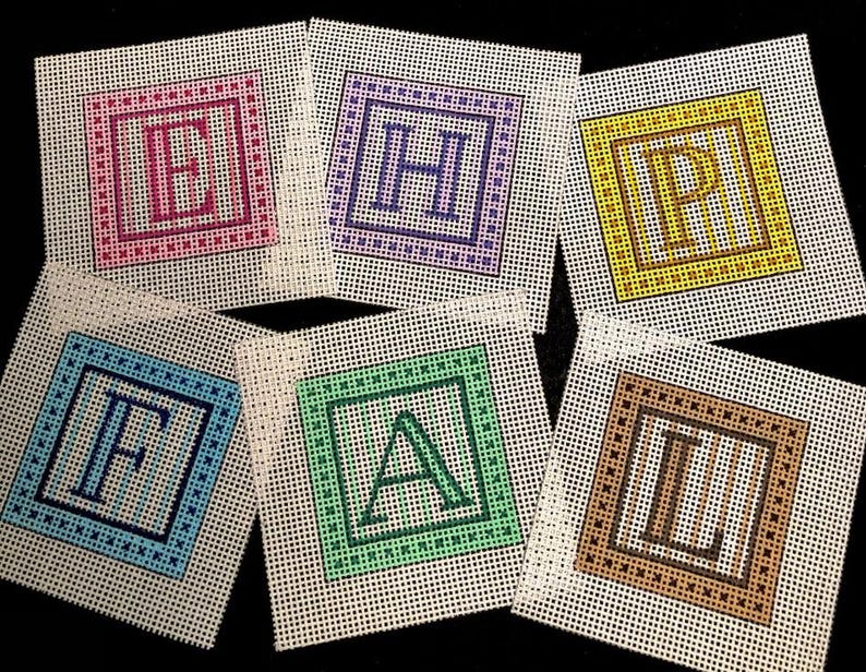Mini Custom Bag Charm Initial Pastel Needlepoint hand painted, great personalized gift idea 2" perfect size ornament, bag charm, or tabletop image 1