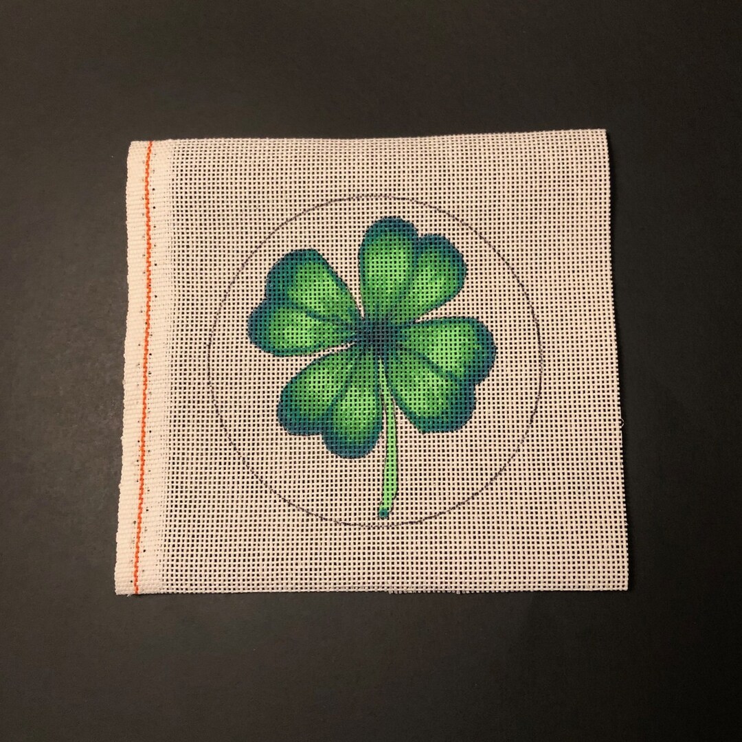 Needlepoint Canvas 4 Leaf Clover Painted on Zweigart Canvas. Lucky Four