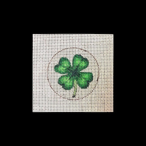 Mini Needlepoint canvas hand painted lucky 4 leaf clover 2&quot; perfect size for keychains, necklaces, mini tabletop trees, or in your pocket.