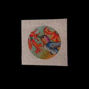 Hummingbird needlepoint hand painted canvas, 4&quot; perfect size for bird lovers  ornaments, coasters, wall decor or table top display