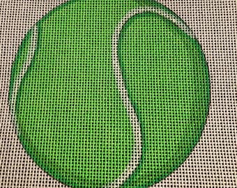 Tennis Ball Needlepoint canvas, hand painted 4" perfect size ornament, table display, or wall