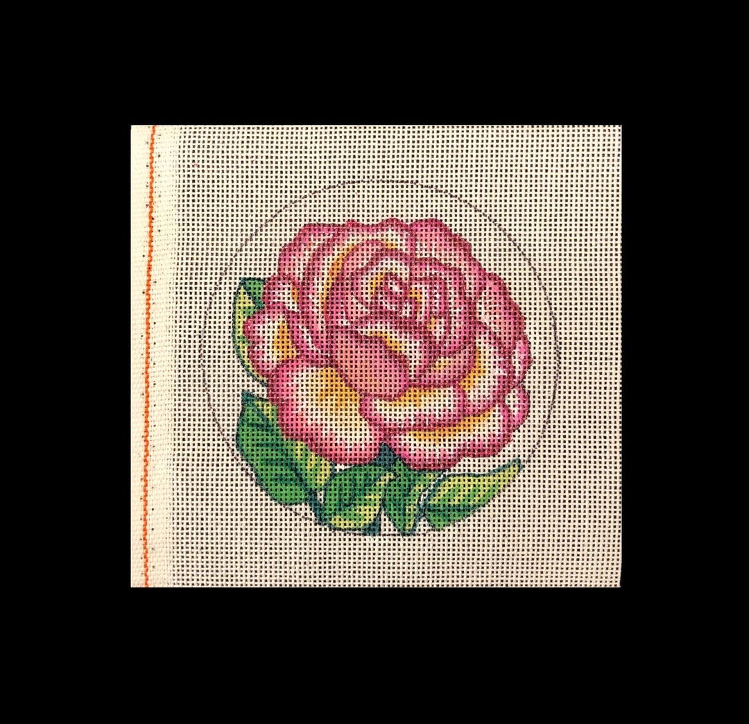 Needlepoint Canvas Pink Rose Design, 4