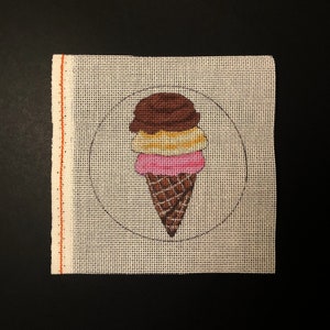 Needlepoint canvas ice cream cone triple decker on zweigart canvas. Ice cream cone needlepoint hand painted, cute ice cream lovers gift