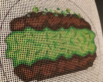 Chocolate Pistachio Cream Cookie, Popular in Dubia, Needlepoint hand painted canvas, 4" Round, perfect size ornament, wall, tabletop display