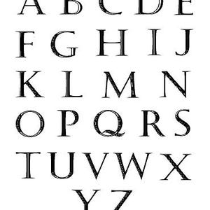 May include: A complete alphabet in a serif font, displayed in black against a white background. The letters are arranged in rows, from A to Z, with each letter clearly visible. The font has a classic, elegant style.