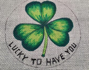 Lucky To Have You Shamrock, symbol of Ireland & St Patrick's Day. Hand painted canvas 4" perfect size ornament, wall decor, tabletop display