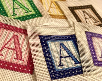 Mini Custom Bag Charm Initial Needlepoint hand painted vibrant, great personalized gift idea 2" perfect size ornament, bag charm or tabletop