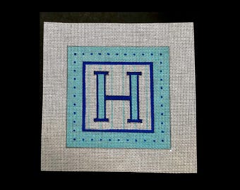Custom Initial Needlepoint hand painted, great personalized gift idea 4" perfect size ornament, wall or tabletop display