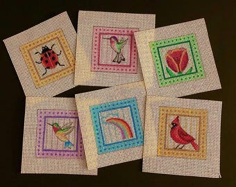Mini Super Cute Bag Charms Needlepoint hand painted canvas, Versatile, 2" perfect size as an ornament, bag charm, tabletop display, or wall