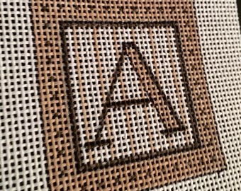 Custom Bag Charm Initial Needlepoint hand painted canvas, great personalized gift idea 2" perfect size mini ornament, bag charm, or tabletop