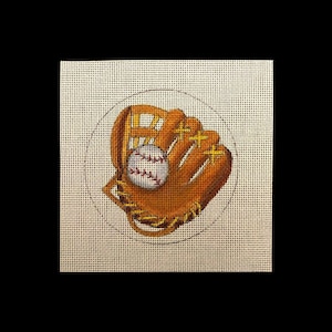 Baseball mit needlepoint hand painted canvas, 4&quot; perfect size for sport lovers ornaments, coasters, wall decor or table top display