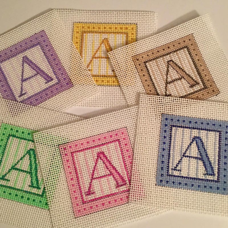 Mini Custom Bag Charm Initial Needlepoint Hand Painted, Great Personalized Gift Idea 2" Perfect Size Pastel Ornament, Bag Charm, or Tabletop