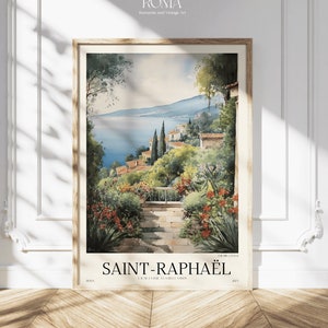 Cartel de SAN RAFAEL. Decoración de la Riviera Francesa. Arte Mediterráneo. Cartel costero vintage. Arte navideño vintage. Mural . Arte imprimible