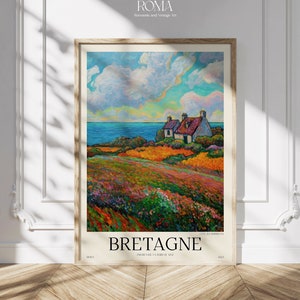 Pôster BRETAGNÉ. Arte à beira-mar da Bretanha. Cartaz Costal. Cartaz vintage francês. Decoração de viagens da Bretanha. Cottagecore. Arte para impressão