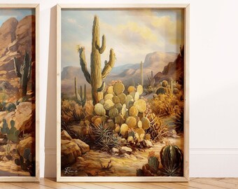 Saguaro cactus art . Cactus Desert Art . Arizona Scenery .Rustic decor . Vintage posters . Southwestern Art . Oil paintings . Art Print