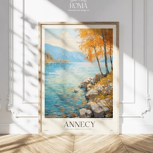 Affiche de voyage ANNECY . Voyage en Haute-Savoie. Art du voyage savoyard . Cottagecore Art. Affiche vintage française. Peinture Impressionnisme