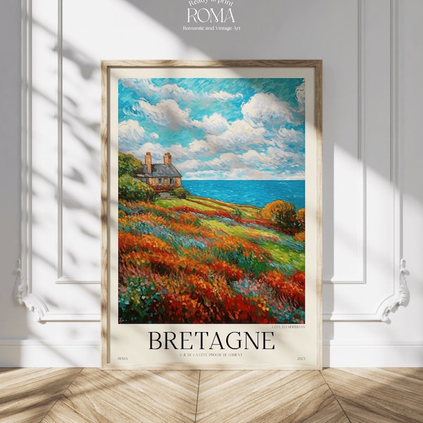 BRETAGNE Travel Poster . Brittany Seaside . French Vintage Poster . Costal Poster . Rustic Wall  Art . Seaside Poster .  Printable Art