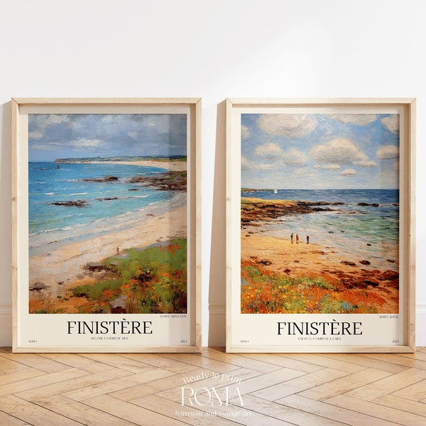 FINISTERE Travel Posters . SET of 2 .BRETAGNE Travel Poster . Vintage Travel Art . Oil Painting . French Landscape Poster .Seaside Art Print