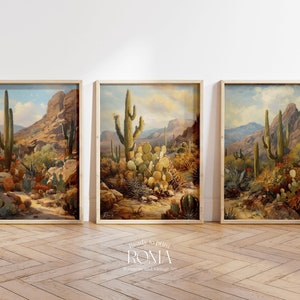 Saguaro cactus art . SET of 3 POSTERS . Cactus Desert Art . Arizona Scenery . Rustic decors . Southwestern Art . Oil paintings . Art Print