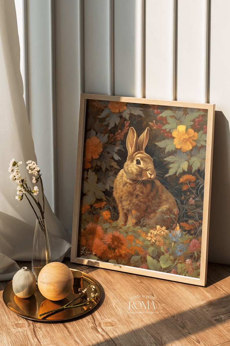Vintage Rabbit Print . Oil Painting Poster . Rustic Animal Illustration
