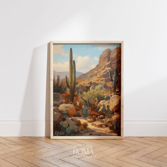 Cactus Desert Art . Saguaro cactus art . Arizona Scenery .Rustic decor . Vintage posters . Southwestern Art . Oil paintings . Art Print
