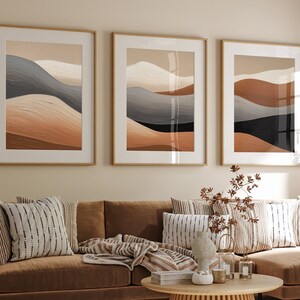 Set of 3 Prints, Abstract Terracota Wall Art Set of 3, DIGITAL DOWNLOAD, Large Printable Abstract Landscape Painting, Livingroom Wall Art