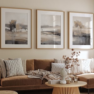 Set of 3 Digital Print, Beige Abstract Landscape DIGITAL DOWNLOAD of Large Printable 3 Piece Wall Art, Livingroom and Bedroom Wall Decor