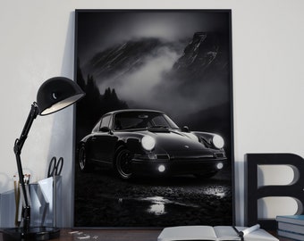 Porsche Car Poster | Black and White Illustration (Digital Download)