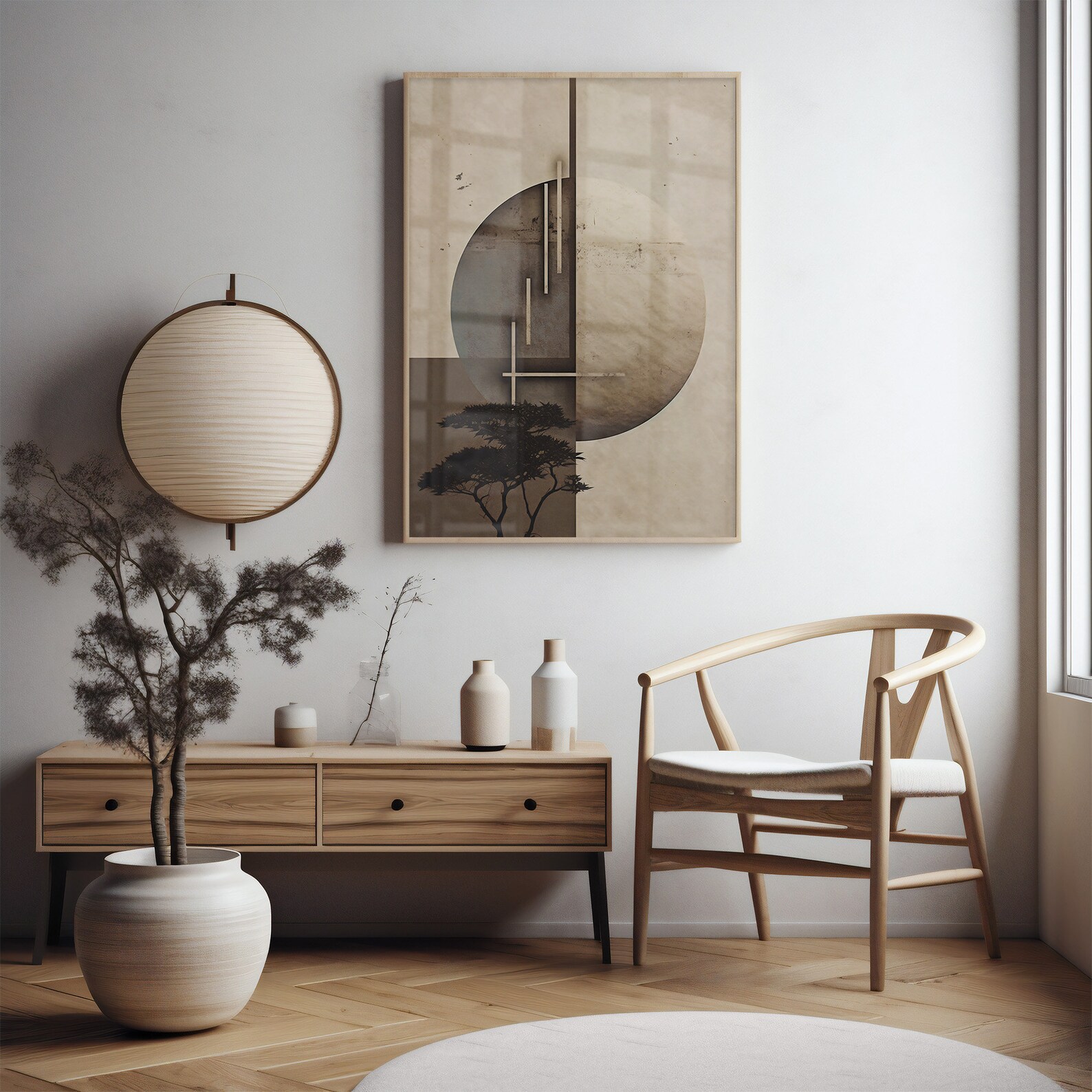 Japanese Wall Art Decor Print, Beige Modern Abstract Minimalist Japandi ...