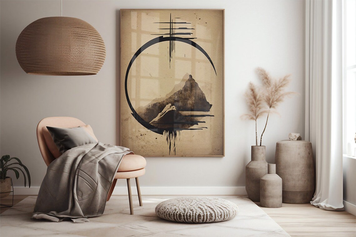 Japanese Beige Wall Art Decor Print, Modern Abstract Minimalist Japandi ...