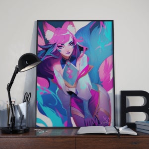 Digital Download Ahri Poster Art - Stunning Digital Poster Art of Ahri from League of Legends. Perfect gift for gamers and LoL Fans