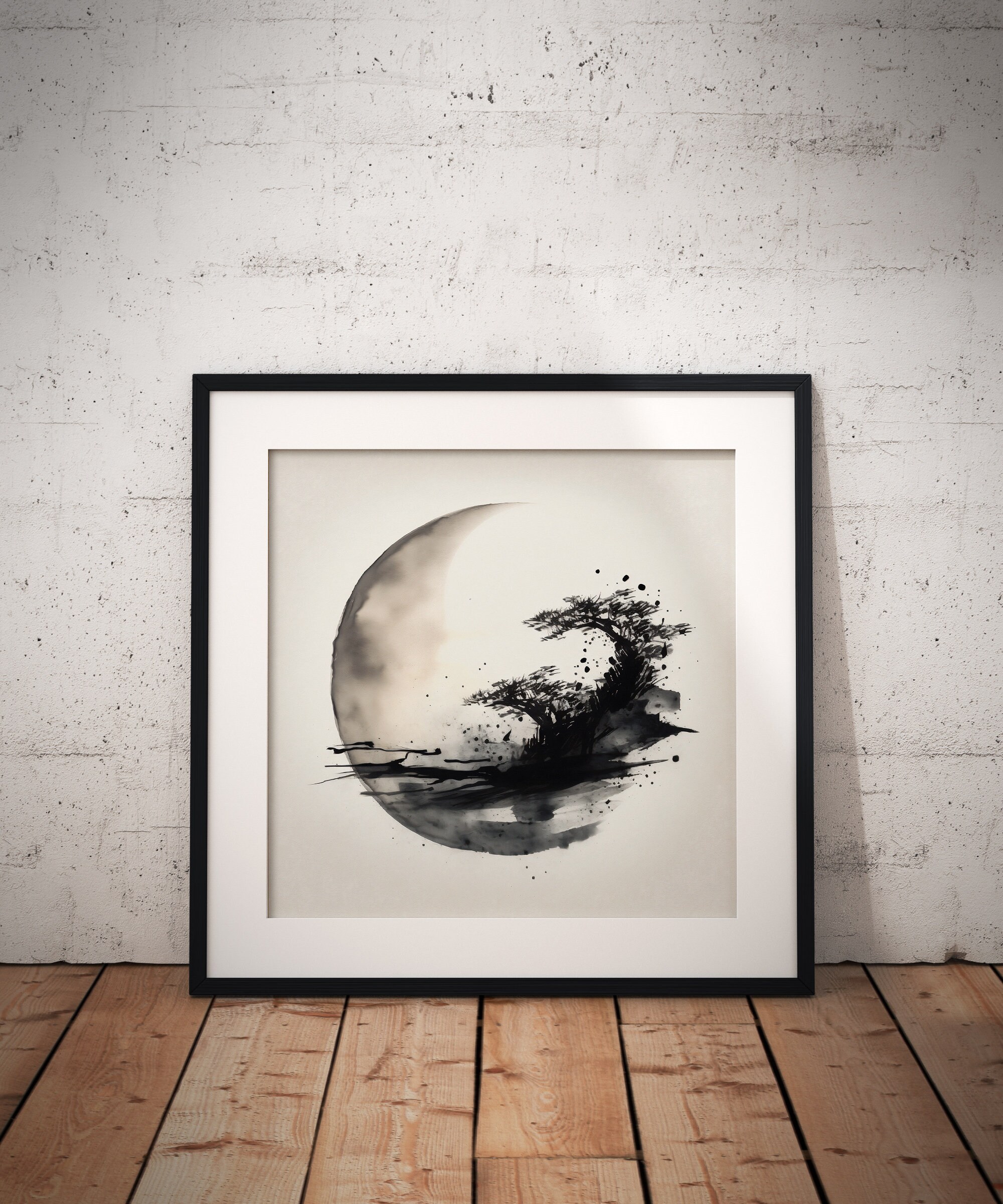 Photo inspiration: Picture Idea: Minimalist Moon And Tree Ink Wash Painting Zen Asian Art