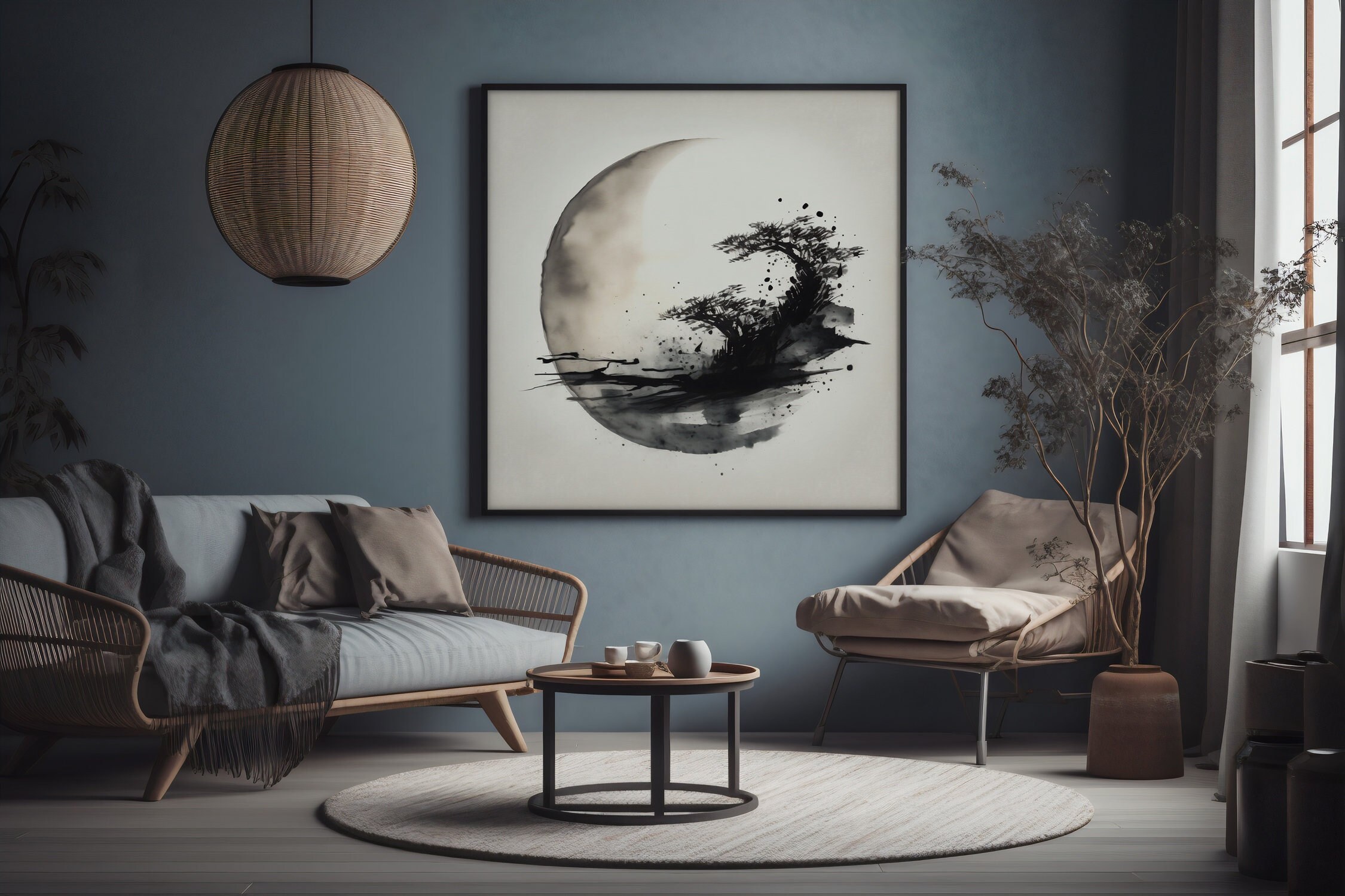 Photo inspiration: Fresh Look at Minimalist Moon And Tree Ink Wash Painting Zen Asian Art