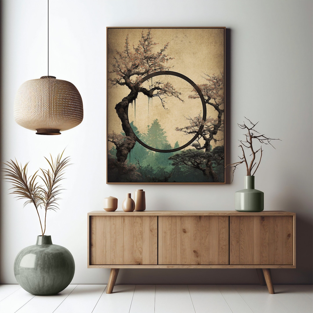 Vintage Japanese Wall Art Decor Print Japandi Cherry Blossom Etsy