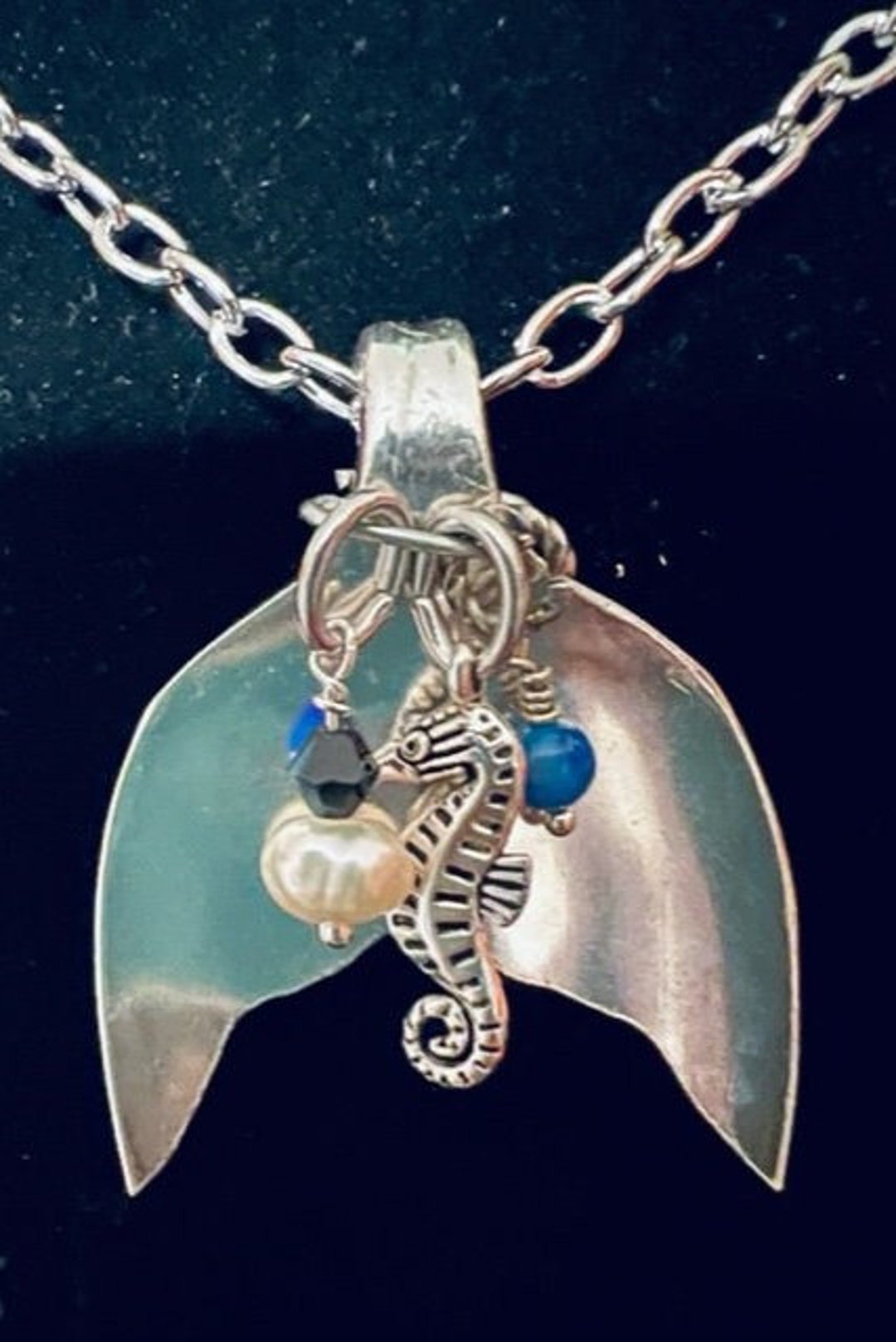 Mermaid Tail Pendant Sea Horse Charm Silverchain Polished Etsy
