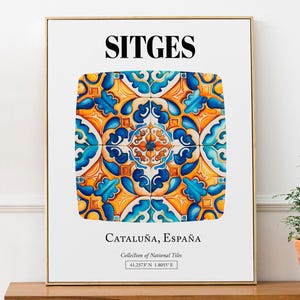 Sitges, Catalonia, Spain - Traditional Tile Pattern Stylish Wall Art Print