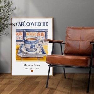 Café con Leche Print, Spanish Tile Kitchen Art Poster image 2
