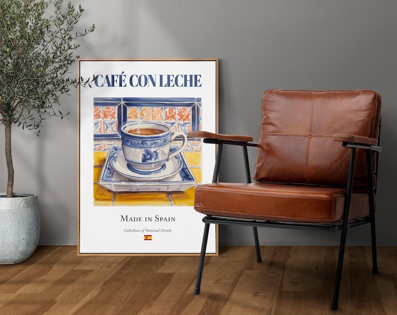 Café con Leche Print, Spanish Tile Kitchen Art Poster image 2