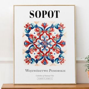 Impresión artística de azulejos de Sopot, Polonia: decoración de pared con motivos tradicionales