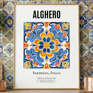 Alghero Sardegna Italy Tile Art Print, Folk Maiolica Poster