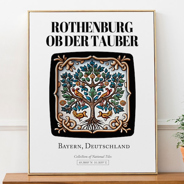 Rothenburg ob der Tauber, Bayern, Deutschland, Traditionelle Fliesenmuster Ästhetische Wand Kunst Dekor Druck Poster