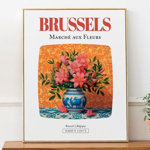 Bruselas (Bruselas, Bélgica) Marché aux Fleurs, Azalea Bouquet in Maiolica Vase Wall Art Print Póster