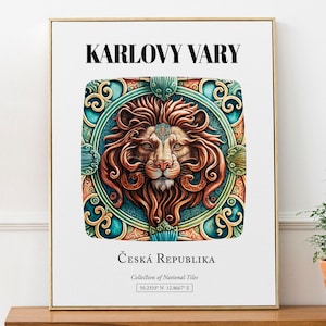 Impresión artística del león de Karlovy Vary, República Checa, decoración heráldica