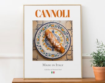 Cannoli on Maiolica Tile Plate, Italian Food Art Print, Kitchen Decor