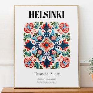 Helsinki, Uusimaa, Finland, Traditional Tile Pattern Aesthetic Wall Art Decor Print Poster