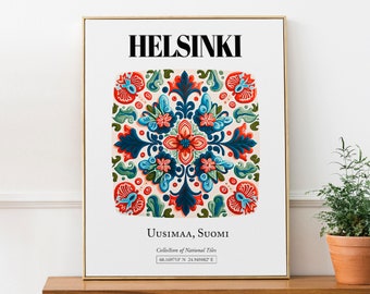 Helsinki, Uusimaa, Finland, Traditional Tile Pattern Aesthetic Wall Art Decor Print Poster